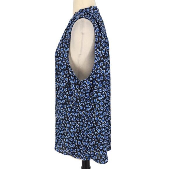 ELLE Blue & Black Floral Blouse with Keyhole & Bow Front Size XL - Picture 3 of 5